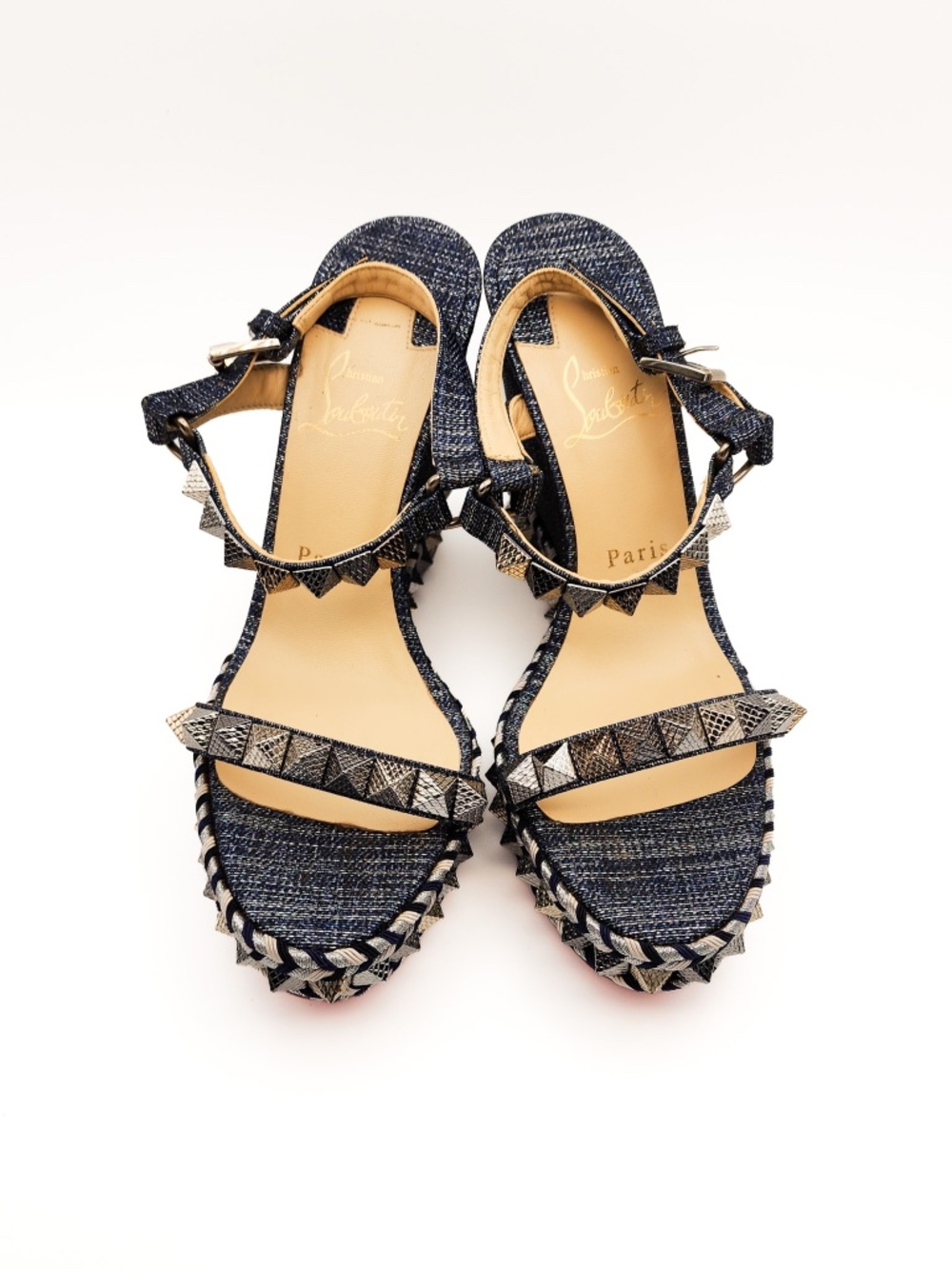 Christian Louboutin Metallic Denim Silver Espadrille Platform Sandals EU 39 - Picture 2 of 8